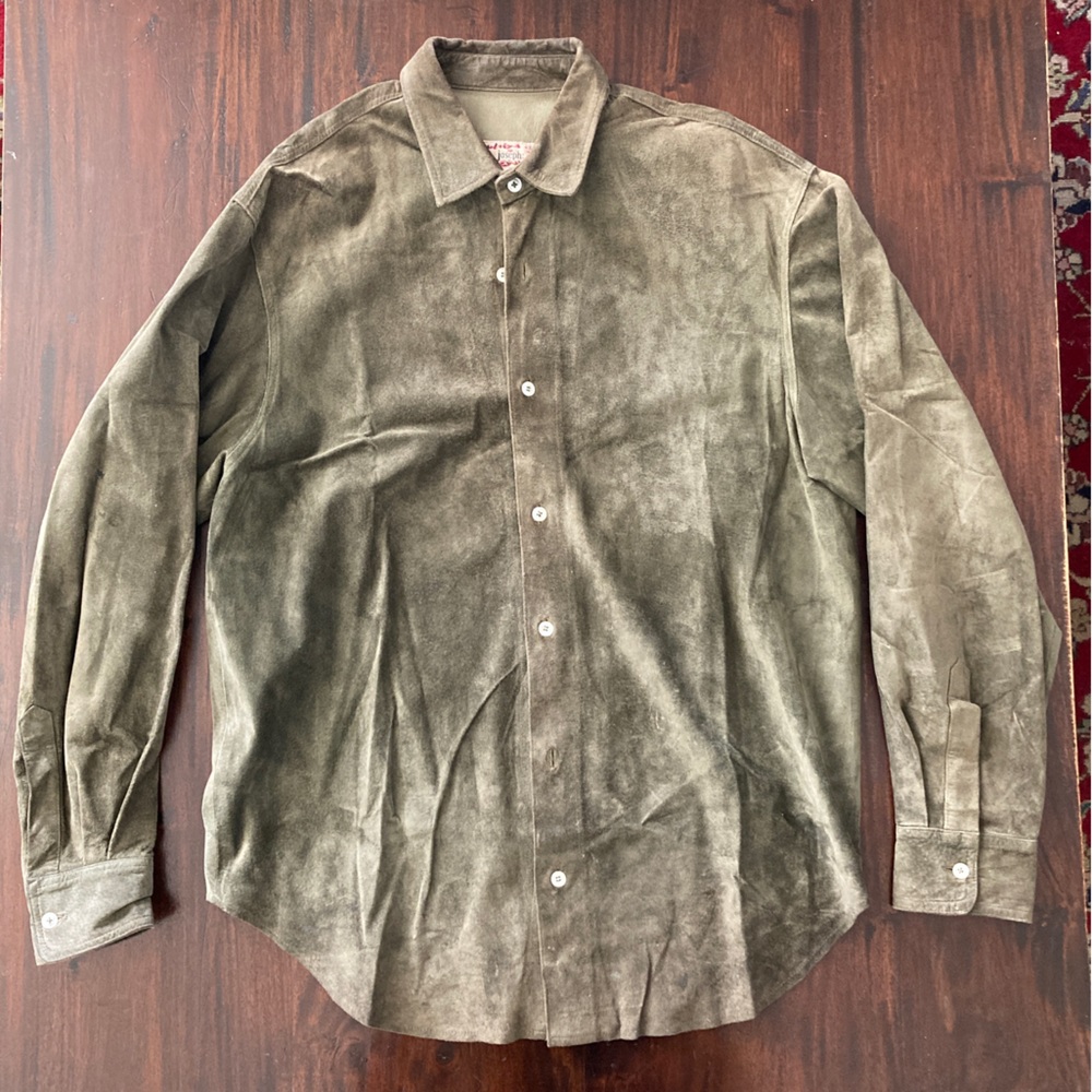 Olive Suede Leather Button Down